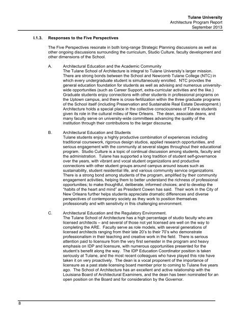 NAAB Architecture Program Report (APR) 2013 - Tulane School of ...