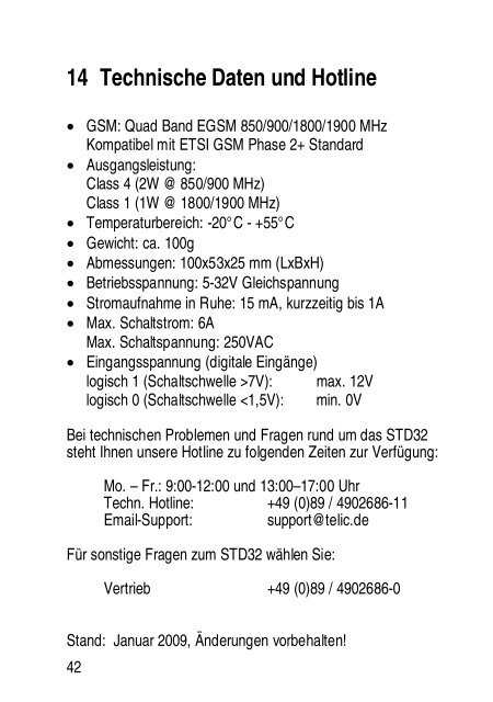 Bedienungsanleitung Telic STD 32 User Manual - Elfa