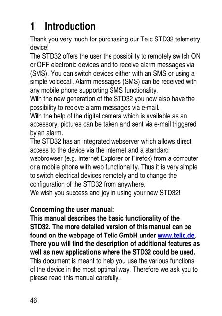 Bedienungsanleitung Telic STD 32 User Manual - Elfa