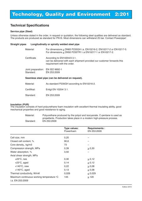 Technology, quality and environment Single pipes Double pipes ...