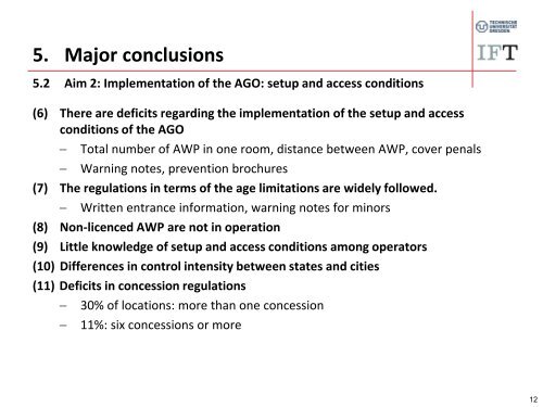 Evaluation of the 5th Amendment of the German Gambling Ordinance