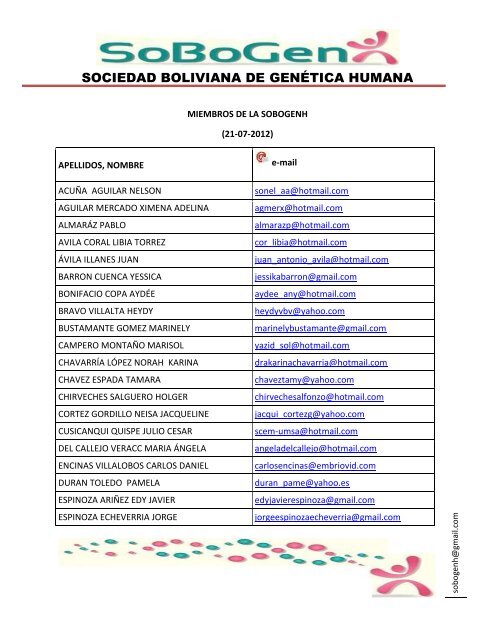 SOCIEDAD BOLIVIANA DE GENÃTICA HUMANA - IRD