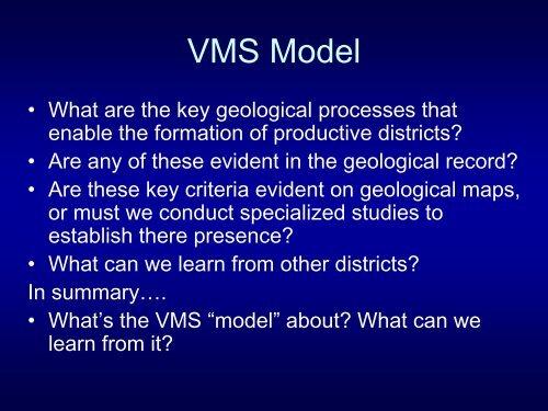 Classification and Key Characteristics of VMS Deposits