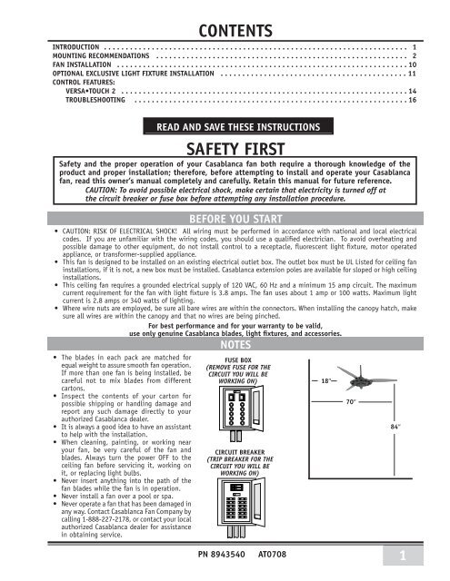 Owner's Manual - Casablanca Fan