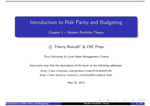 Chapter 1 - Thierry Roncalli's Home Page