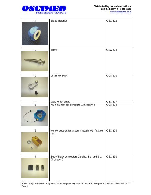 List of spare parts for plaster saw OSCIMED ... - Atlas International