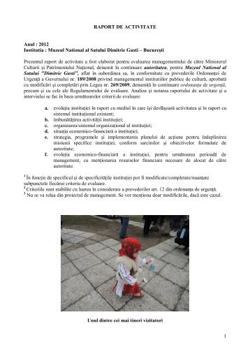 Muzeul SATULUI - Raport de activitate pentru 2012 - Ministerul Culturii