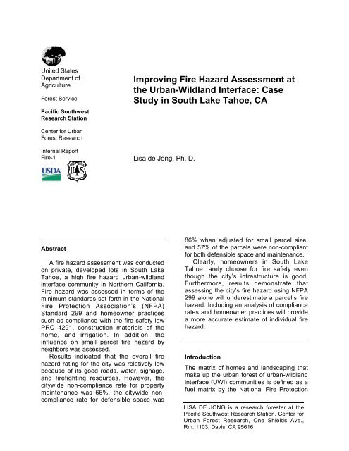 Improving Fire Hazard Assessment at the Urban-Wildland Interface ...