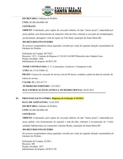 rs contas pÃºblicas - fevereiro/2012 - Prefeitura Municipal de Santa ...