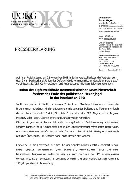 Keine Hexenjagd in hessischer SPD! - UOKG