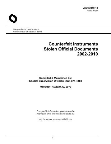 Counterfeit Instruments and Stolen Official Documents List - OCC