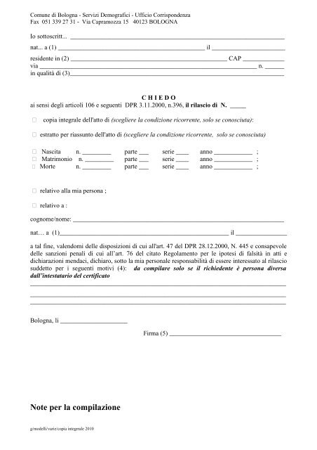 modulo SC - Comune di Bologna