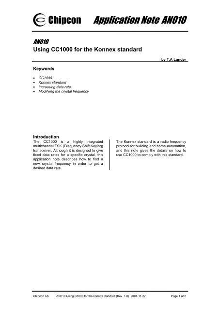 Using CC1000 for the Konnex standard