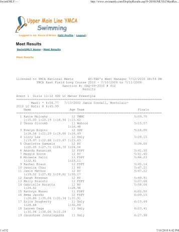 Meet Results - Upper Main Line YMCA