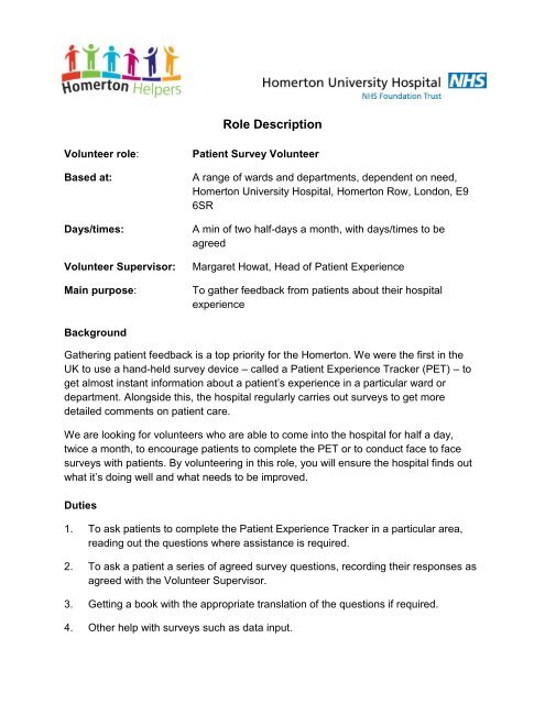 jd for patient survey volunteer - Homerton University Hospital