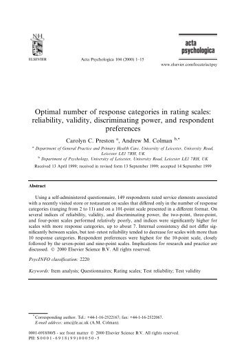 Optimal number of response categories in rating scales: reliability ...