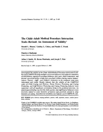 The Child-Adult Medical Procedure Interaction Scale-Revised: An ...