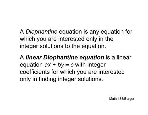 Diophantine equations for integers.