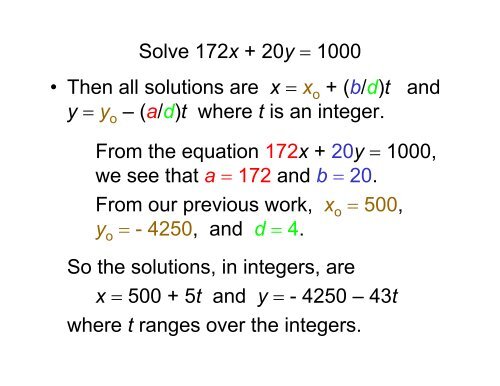 Diophantine equations for integers.