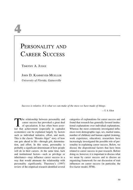 PERSONALITY AND CAREER SUCCESS - Timothy A. Judge