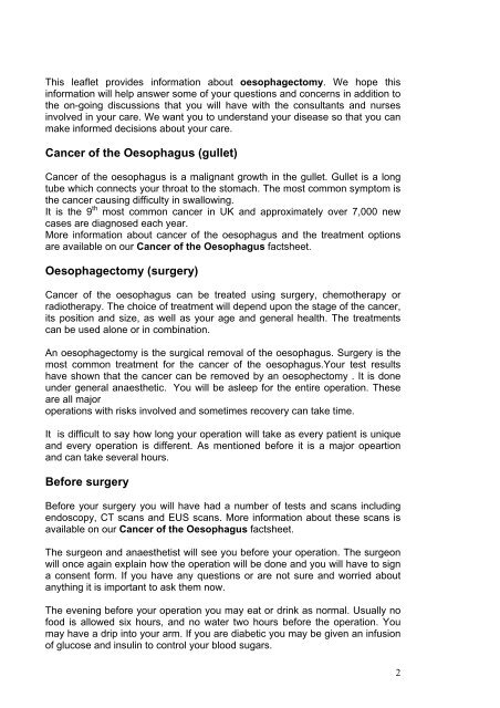 Oesophagectomy leaflet - Homerton University Hospital