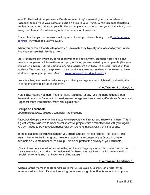 Facebook for Educators - Internet Safety Wiki