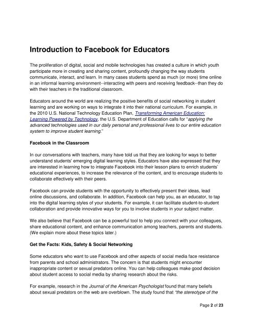 Facebook for Educators - Internet Safety Wiki