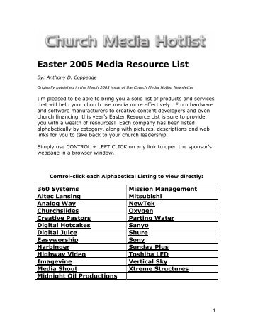 Easter 2005 Media Resource List - Anthony Coppedge