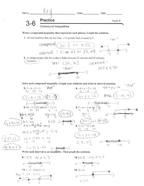 Practice 3 6 Form K Compound Inequalities Hamilton Local Schools