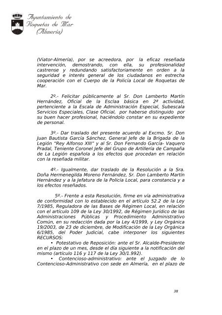 ACTA Nº 38/08 - Ayuntamiento de Roquetas de Mar