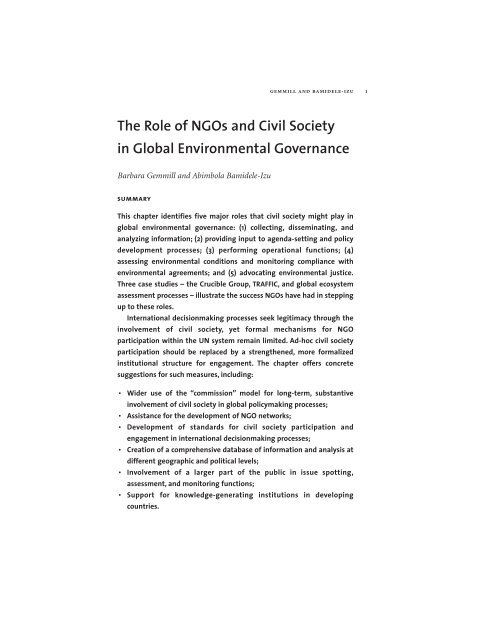 The Role of NGOs and Civil Society in Global ... - Yale University