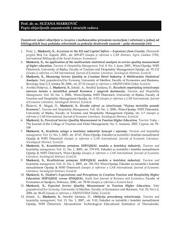 Prof. dr. sc. SUZANA MARKOVIÄ Popis objavljenih ... - LUMENS