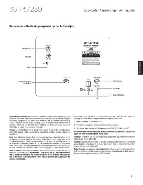 Owners Manual - SB 16 (Dutch) - Harman Kardon