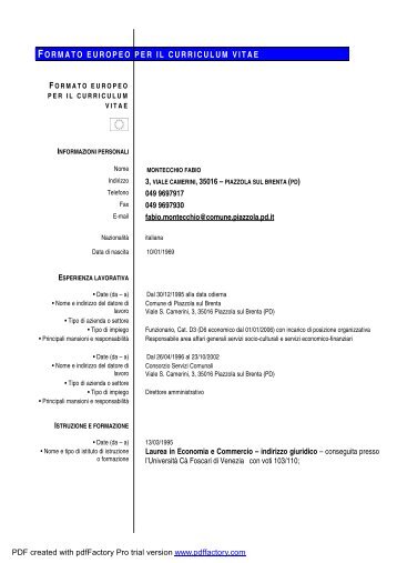 Curriculum vitae Posizione Organizzativa Dott. Fabio Montecchio