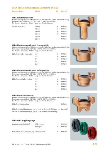 GEKA-PLUS Schnellkupplungen Messing (Ms58) 2.01 - Gummi Aigner