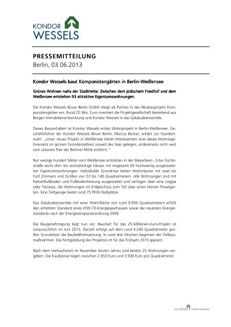 PRESSEMITTEILUNG Berlin, 03.06.2013 - Kondor Wessels