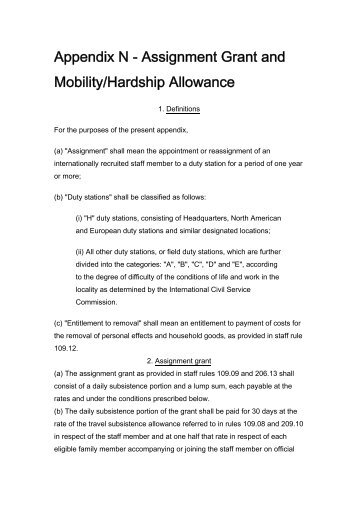 Assignment Grant and Mobility/Hardship Allowance - unido