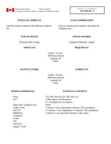 AE-1356 Landis+Gyr Inc. Electricity Meters Compteur d'Ã©lectricitÃ© ...