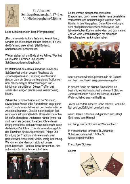 Weihnachtsbrief der Kirchengemeinde Allagen/Niederbergheim