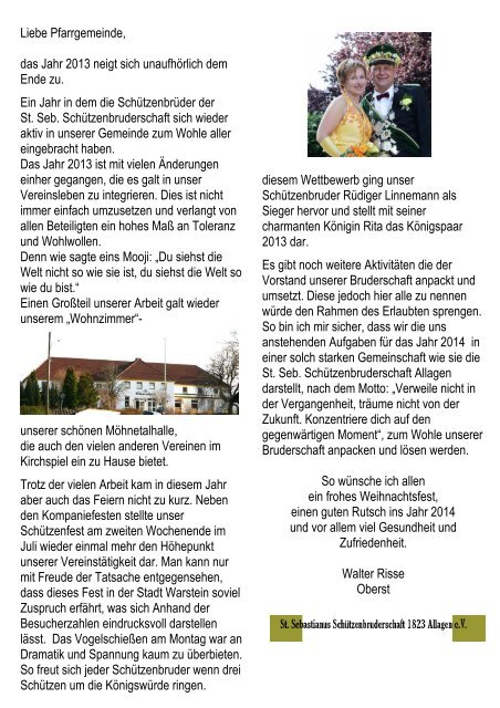 Weihnachtsbrief der Kirchengemeinde Allagen/Niederbergheim