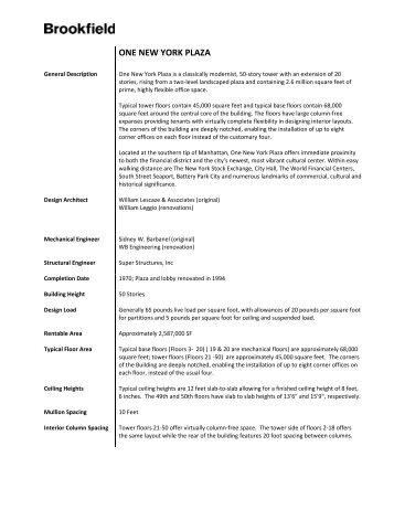 Building Specifications - Brookfield Properties