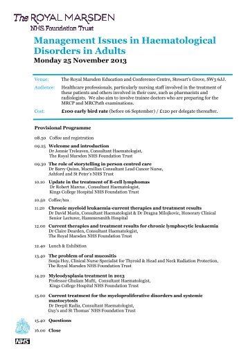 Download programme and printable booking form - Royal Marsden ...