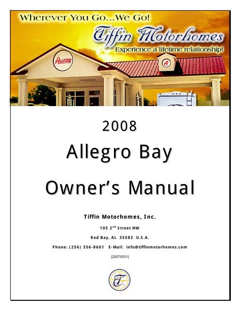 Allegro Bay Owner's Manual - Tiffin Motorhomes