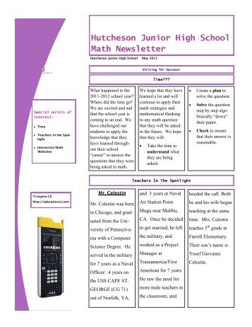 Hutcheson Junior High School Math Newsletter