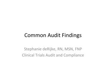 Common Audit Findings - Winship Cancer Institute of Emory University