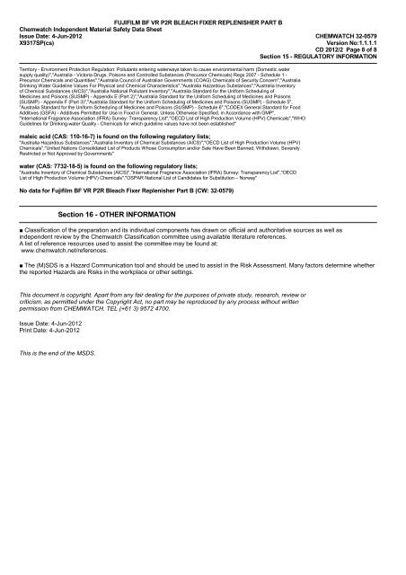 Chemwatch Australian MSDS 32-0578 - FUJIFILM Australia