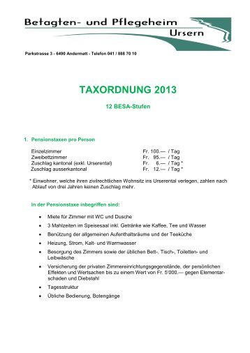 Taxordnung_2013 [PDF, 144 KB] - Betagten- und Pflegeheim Ursern