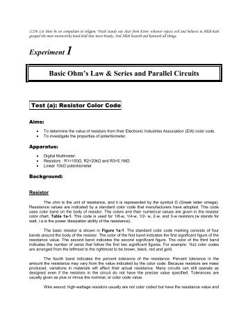 Experiment 1 Basic Ohm's Law & Series and Parallel Circuits