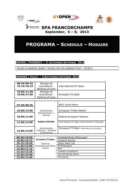 Download Spa Timetable - GT Open