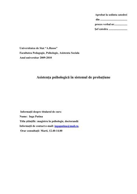 AsistenÅ£a psihologicÄ Ã®n sistemul de probaÅ£iune
